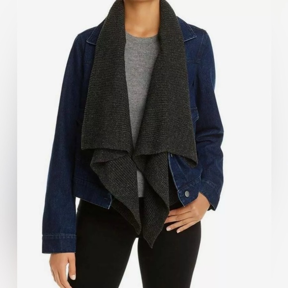 Sweaters - Bagatelle Women's Blue Removable Knit Drape Collar Denim Jacket Size S